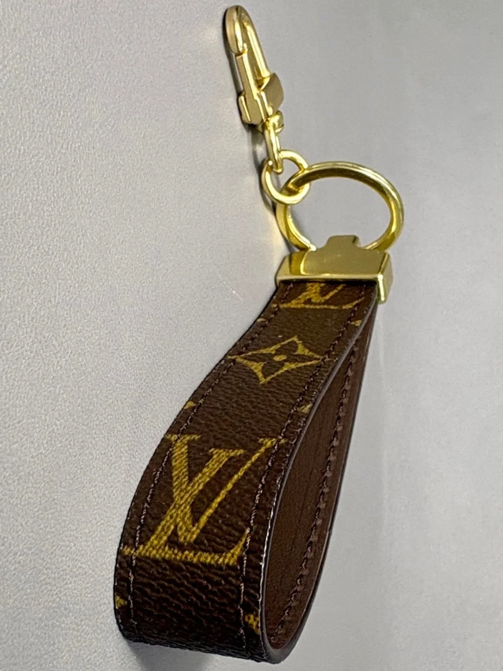 LV Canvas, Leather & Brass Keychain Bag Charm